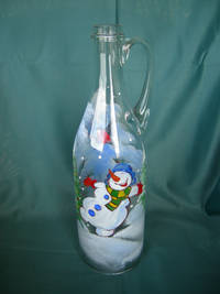 Бутыль 1 литр с ручкой ручная роспись "Снеговик"