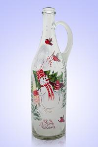 Бутыль 1 литр с ручной росписью "Снеговик"